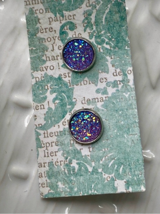 unknown Jewelry - Iridescent Purple Druzy Round Stud Earrings - Women Jewelry NWOT